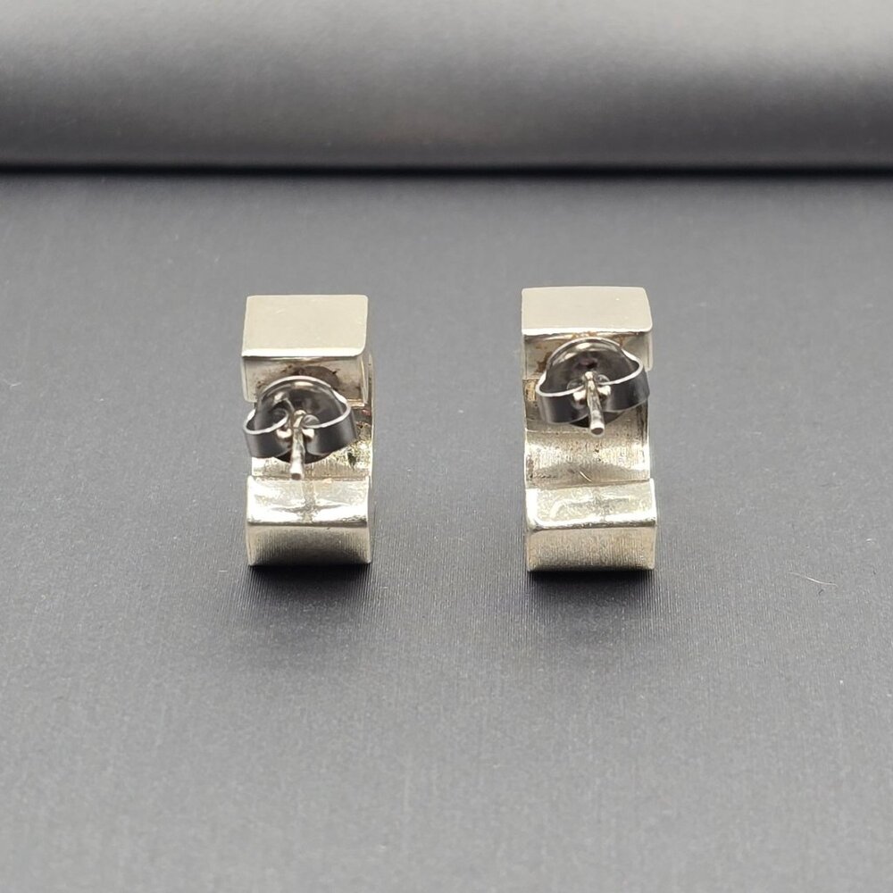 Sterling Silver Geometric C-Hoop Earrings Bold .75" Modern Hexagon Design - Picture 5 of 13